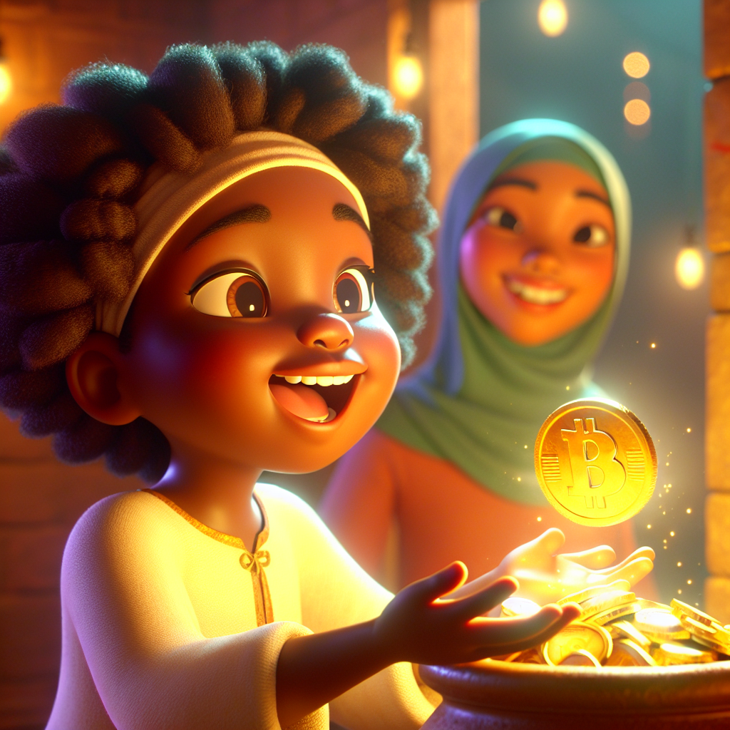 3D render, Pixar-style: Lila joyfully making her first wish for money with Zu…