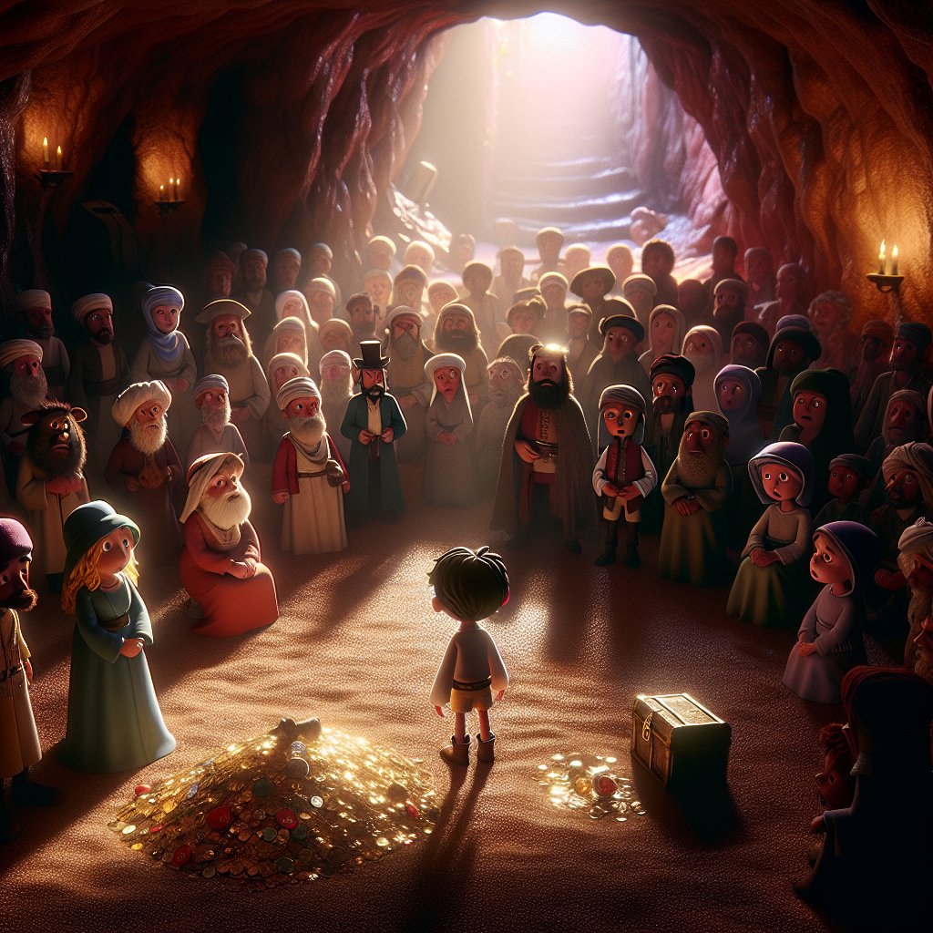 3D render, Pixar-style: Alaric looking thoughtful while facing the riddle 'I …
